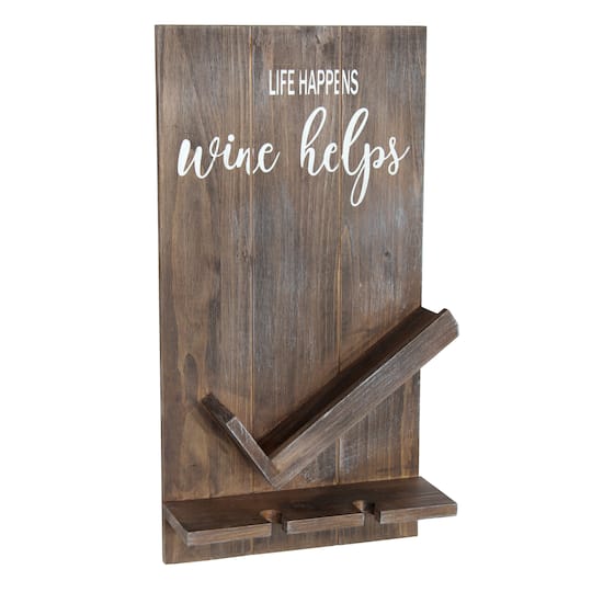 Elegant Designs Wall Mounted Wine Bottle Shelf &#x26; Glass Holder